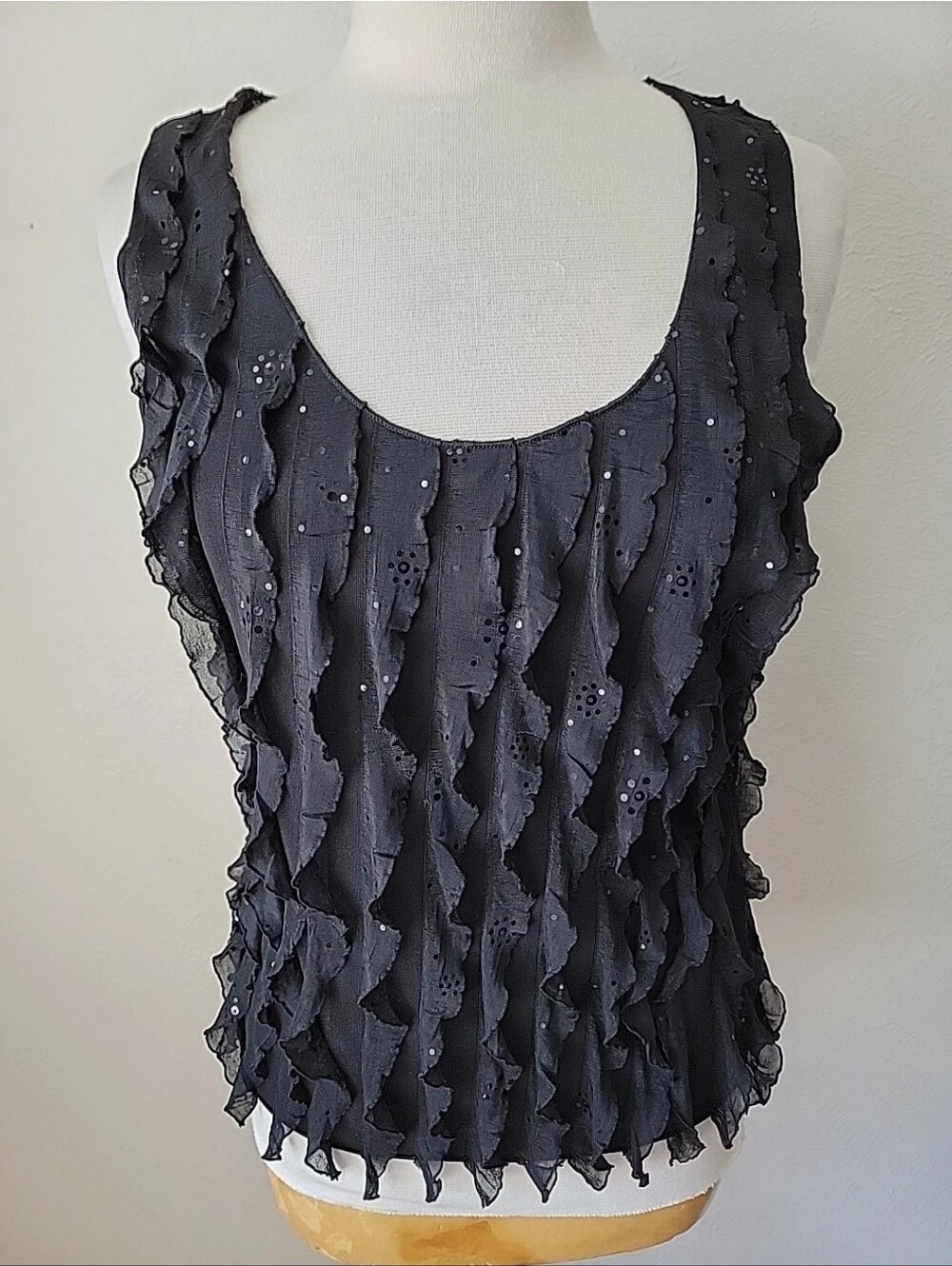 Vintage Women’s Black Ruffle Sequin Tank Top Whimsigoth Fairy